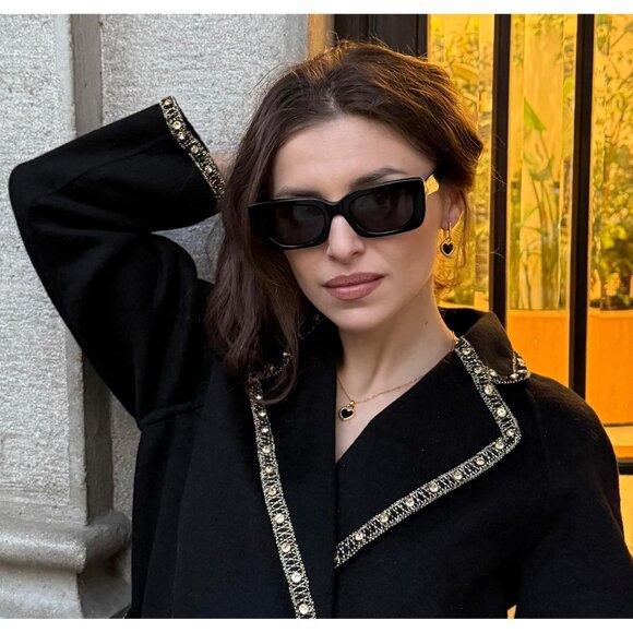 Women Black 14K Gold Plated Small Huggee Hoop Dangle Earrings Trendy Jewelry - Picture 2 of 6